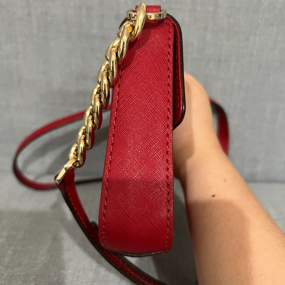 Michael Kors Red Leather Messenger Purse - Picture 10 of 14
